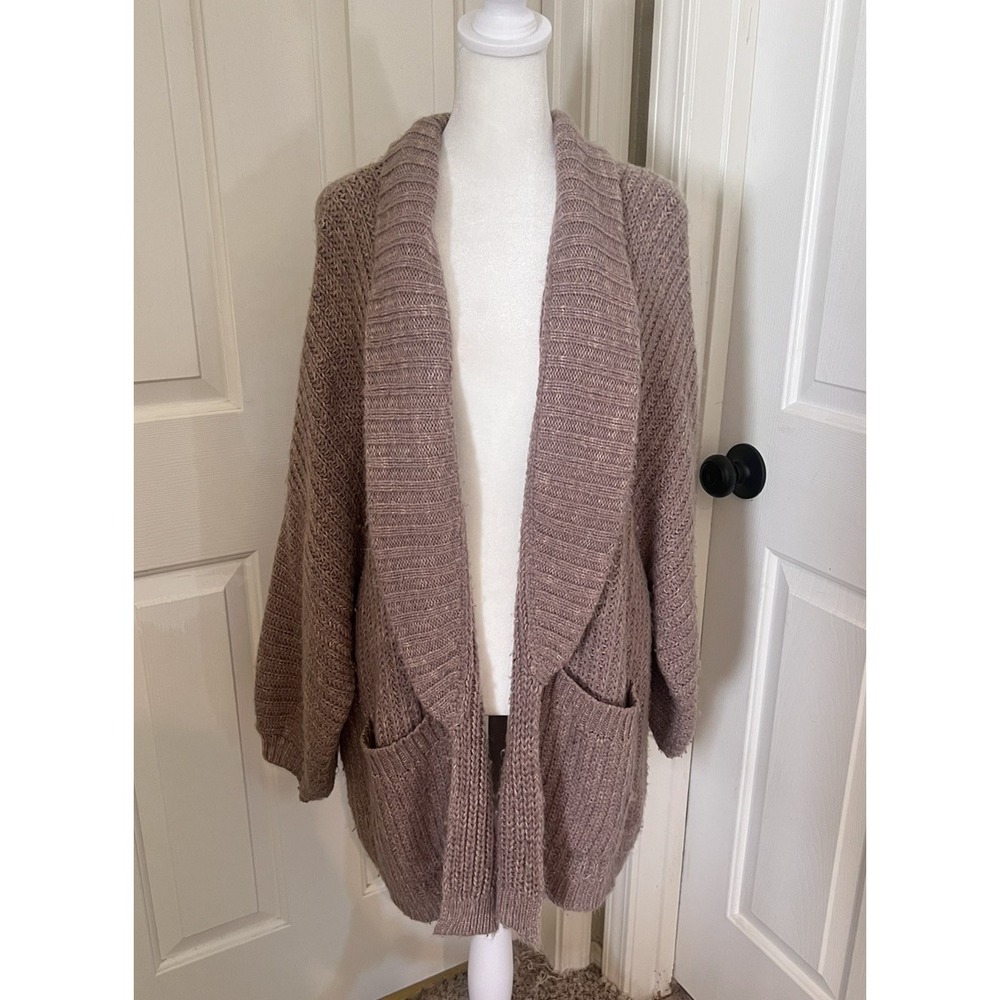 Urban Outfitters Brown Pink Open Front Knit Cardigan Cozy Autumn Women's XS